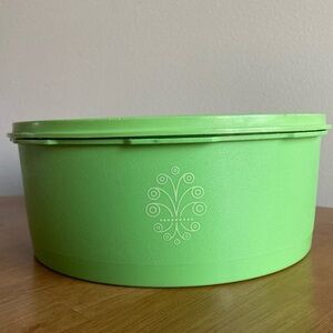 Bright green vintage round Tupperware container